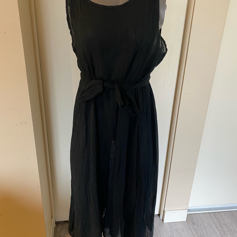Bella Amore Black Midi Dress with Waist Tie